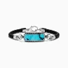 Mens|Effy Jewelry Men's Sterling Silver and Leather Turquoise Bracelet, 5.40 TCW
