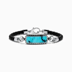 Mens|Effy Jewelry Men's Sterling Silver and Leather Turquoise Bracelet, 5.40 TCW