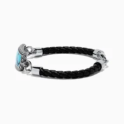 Mens|Effy Jewelry Men's Sterling Silver and Leather Turquoise Bracelet, 5.40 TCW