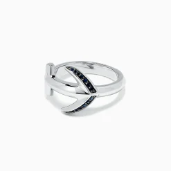 Mens|Effy Jewelry Men's Sterling Silver and Black Sapphire Anchor Ring, 0.14 TCW