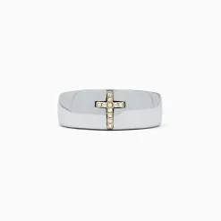 Mens|Effy Jewelry Men's Sterling Silver and 14K Gold Diamond Cross Ring, 0.06 TCW