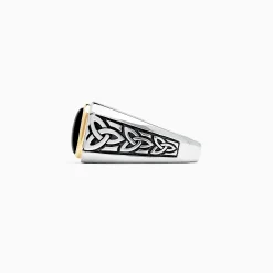 Mens|Effy Jewelry Men's Sterling Silver and 14K Yellow Gold Onyx Ring, 3.40 TCW
