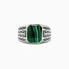 Mens|Effy Jewelry Men's Sterling Silver and 14K Yellow Gold Malachite Ring, 6.05 TCW