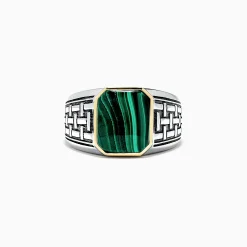 Mens|Effy Jewelry Men's Sterling Silver and 14K Yellow Gold Malachite Ring, 6.05 TCW
