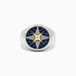 Mens|Effy Jewelry Men's Sterling Silver and 18K Yellow Gold Blue Sapphire Ring, 0.75 TCW