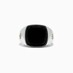 Mens|Effy Jewelry Men's Sterling Silver and 18K Yellow Gold Onyx Ring, 5.90 TCW