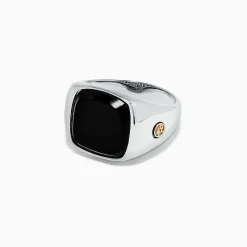 Mens|Effy Jewelry Men's Sterling Silver and 18K Yellow Gold Onyx Ring, 5.90 TCW