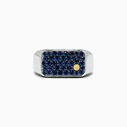 Mens|Effy Jewelry Men's Sterling Silver and Blue Sapphire Ring, 1.35 TCW