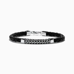Mens|Effy Jewelry Men's Sterling Silver and Leather Braid Bracelet