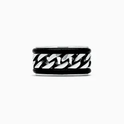 Mens|Effy Jewelry Men's Sterling Silver and Leather Chain Link Band Ring