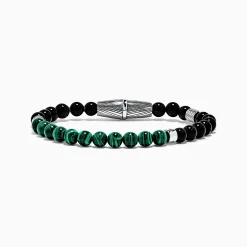 Mens|Effy Jewelry Men's Sterling Silver Beaded Onyx and Malachite Bracelet