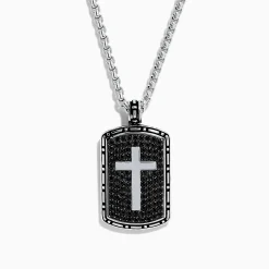 Mens|BH Multi Men's Sterling Silver Black Sapphire Cross Dog Tag Pendant, 1.87 TCW