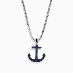 Mens|Effy Jewelry Men's Sterling Silver Blue Sapphire Anchor Pendant, 0.52 TCW