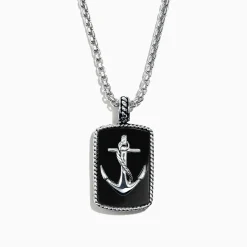Mens|Effy Jewelry Men's Sterling Silver Onyx Anchor Dog Tag Pendant, 18.85 TCW