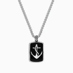 Mens|Effy Jewelry Men's Sterling Silver Onyx Anchor Dog Tag Pendant, 18.85 TCW