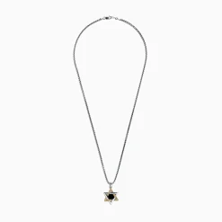Mens|Effy Jewelry Men's Sterling Silver Onyx Star of David Pendant, 0.60 TW