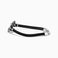 Mens|Effy Jewelry Men's Sterling Silver Onyx Compass Leather Bracelet, 4.00 TCW