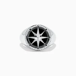 Mens|Effy Jewelry Men's Sterling Silver Onyx Compass Ring, 2.61 TCW
