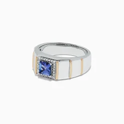 Mens|Effy Jewelry Men's Sterling Silver u0026 14K Yellow Gold Tanzanite and Diamond Ring, 1.18 TCW