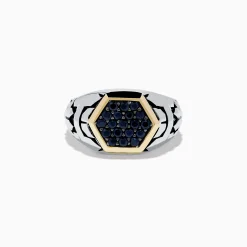 Mens|Effy Jewelry Men's Sterling Silver u0026 18K Yellow Gold Black Sapphire Ring, 0.85 TCW