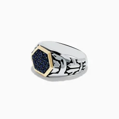 Mens|Effy Jewelry Men's Sterling Silver u0026 18K Yellow Gold Black Sapphire Ring, 0.85 TCW