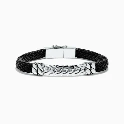 Mens|Effy Jewelry Men's Sterling Silver Woven Leather Bracelet