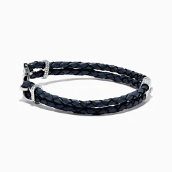 Mens|Effy Jewelry Men's Sterling Silver Woven Leather Sapphire Anchor Bracelet, 0.52 TCW