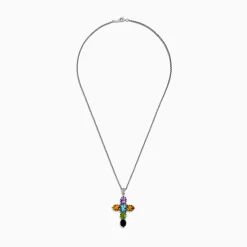 Necklaces & Pendants|Effy Jewelry Mosaic 925 Sterling Silver Multi Gemstone Cross Pendant
