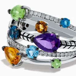Rings|Effy Jewelry Mosaic 925 Sterling Silver Multi Gemstone and Diamond Ring