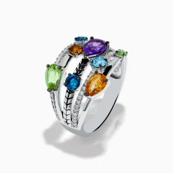 Rings|Effy Jewelry Mosaic 925 Sterling Silver Multi Gemstone and Diamond Ring