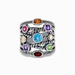 Rings|Effy Jewelry Mosaic 925 Sterling Silver u0026 18K Yellow Gold Multi Color Gemstone Ring