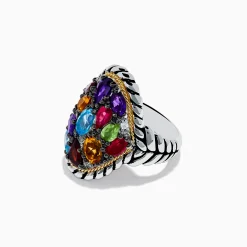 Rings|Effy Jewelry Mosaic 925 Sterling Silver u0026 18K Yellow Gold Multi Color Gemstone Ring