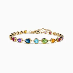 Bracelets|Effy Jewelry Mosaic 14K Yellow Gold Bezel Set Multi Gemstone Adjustable Tennis Bracelet 7.0 TCW