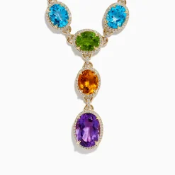 Necklaces & Pendants|Effy Jewelry Mosaic 14K Yellow Gold Diamond and Multi Color Gemstone Statement Necklace