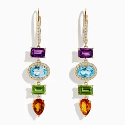 Earrings|Effy Jewelry Mosaic 14K Yellow Gold Diamond and Multi Stone Drop Earrings