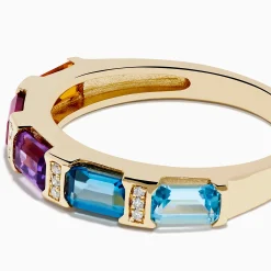 Rings|Effy Jewelry Mosaic 14K Yellow Gold Multi Color Gemstone and Diamond Ring
