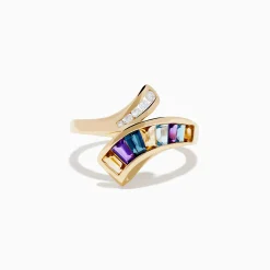 Rings|Effy Jewelry Mosaic 14K Yellow Gold Multi Color Gemstone and Diamond Bypass Ring
