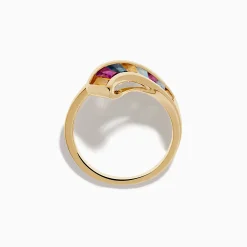 Rings|Effy Jewelry Mosaic 14K Yellow Gold Multi Color Gemstone and Diamond Bypass Ring