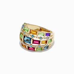 Rings|BH Multi Mosaic 14K Yellow Gold Multi Gemstone and Diamond Ring, 3.90 TCW