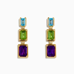 Earrings|Effy Jewelry Mosaic 14K Yellow Gold Multi Gemstone and Diamond Drop Earrings