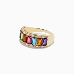 Rings|Effy Jewelry Mosaic 14K Yellow Gold Multi Gemstone and Diamond Ring