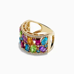 Rings|Effy Jewelry Mosaic 14K Yellow Gold Multi Gemstone and Diamond Ring
