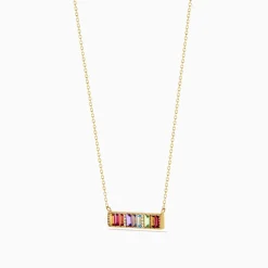 Necklaces & Pendants|Effy Jewelry Mosaic 14K Yellow Gold Multi Color Gemstone and Diamond Collar Bone Bar Necklace