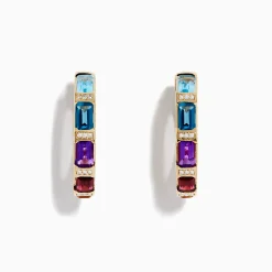 Earrings|Effy Jewelry Mosaic 14K Yellow Gold Multi Color Gemstone and Diamond Earrings