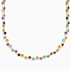 Necklaces & Pendants|Effy Jewelry Mosaic 14K Yellow Gold Multi Color Gemstone and Diamond Necklace