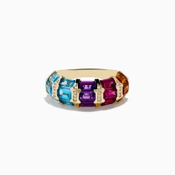 Rings|Effy Jewelry Mosaic 14K Yellow Gold Multi Color Gemstone and Diamond Ring