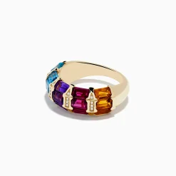 Rings|Effy Jewelry Mosaic 14K Yellow Gold Multi Color Gemstone and Diamond Ring