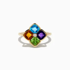 Rings|Effy Jewelry Mosaic 14K Yellow Gold Multi Color Gemstone and Diamond Ring