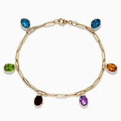 Bracelets|Effy Jewelry Mosaic 14K Yellow Gold Multi Gemstone Charm Bracelet 7.72 TCW