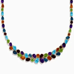 Necklaces & Pendants|Effy Jewelry Mosaic 14K Yellow Gold Multi Color Gemstone and Diamond Necklace